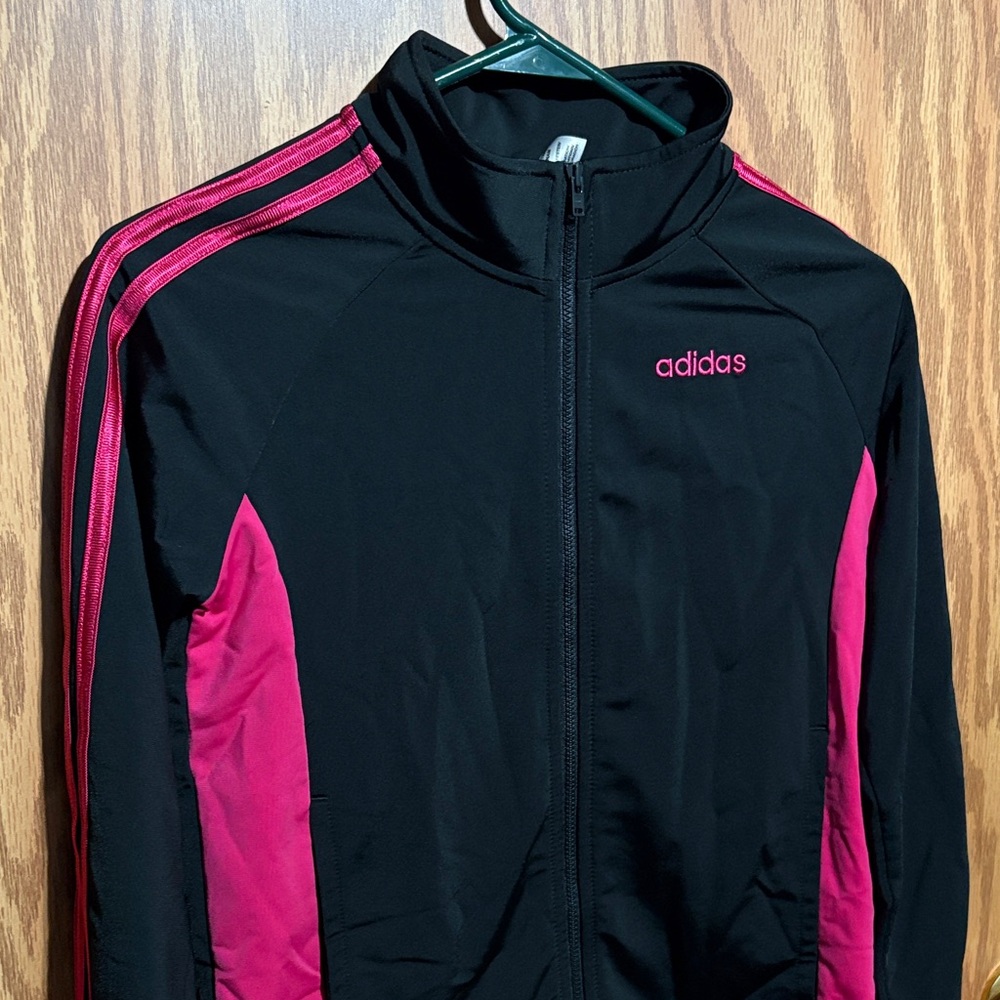 Adidas Women's Black Bomber Jacket with Pink Accents